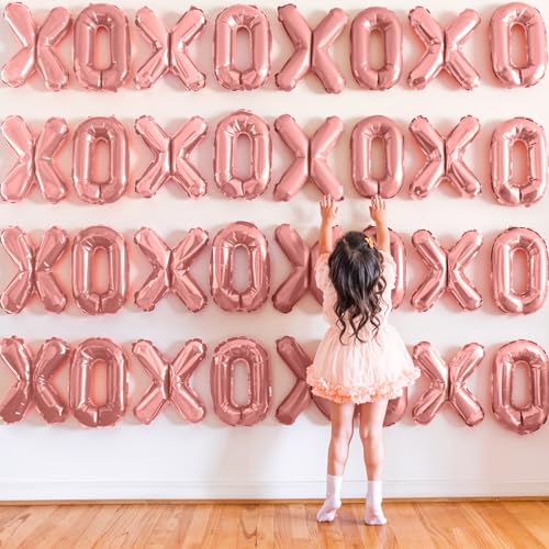 Image of Rose Gold XOXO Heart Balloons 6 Pcs Valentines Day Balloons Heart Shaped Balloon XOXO Foil Balloon Letters for Girls Women Anniversary Sweet Valentine Day Romantic Decor Special Night Party