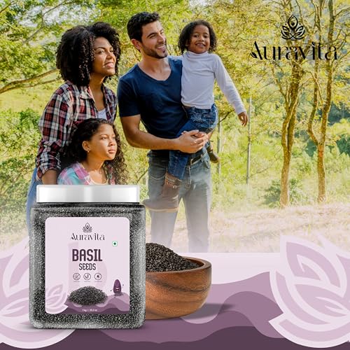 Image of Auravita Premium Raw Sabja Basil Seeds 1kg | Nutrient-Rich, Pure Basil Seeds For Healthy Drinks, Smoothies, And Recipes
