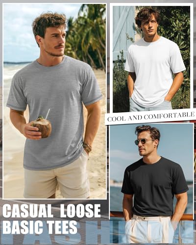 Image of Neer 3 Pack Big and Tall T-Shirts for Men L-7xl Tops | Large Casual Stretch Workout Tees, Short Sleeve Crewneck Oversized Shirts, Classic Summer Outfits, Comfy Basic Loose Clothes