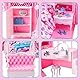 deAO Puppenhaus, Rosa Tragetasche Puppenhaus Klappbar M?Bel Familie Spielzeug mit Schlafzimmer Bad, Tragbar Puppenhaus ca. 46 cm hoch mit Tragegriff (Puppe Nicht enthalten)