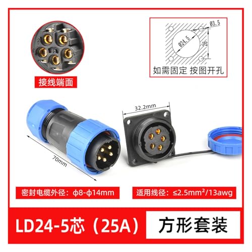 Conector Industrial Impermeable Macho y Hembra LD24-5 pines miniatura 2