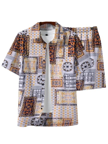 Men’s Printed Co-Ord Set | Plus Size Casual Shirt & Shorts Set | Nightwear Pajama Suit, Loungewear, Beachwear & Vacation Outfit Design No NS Reem JEEM
