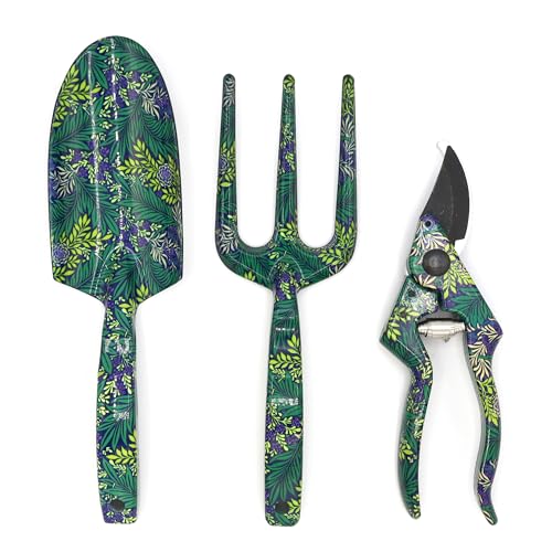 Fork, Trowel and Secateurs Garden Tool Set - William Morris Larkspur Design, Green - Image 2