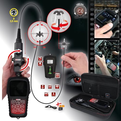 KS Tools 550.7550 HD-Videoskop-Satz mit Ø 3,9 mm 180° und 0° HD Frontkamera-Sonde, flexible PVC Hülle, 3-tlg