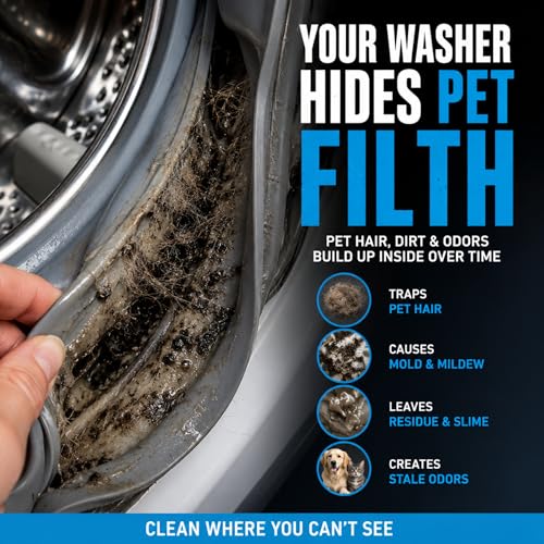 Image of Washing Machine Cleaner - Pet Owners Edition | Removes Pet Odors & Residue | Deep Cleaning & Freshening | Safe for Septic Tanks | Front & Top Load HE Washers | 24 Tablets