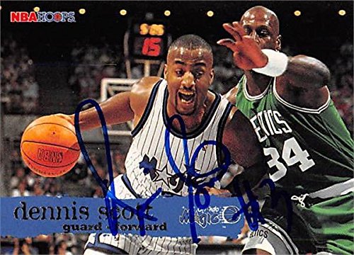 Sports Memorabilia Dennis Scott Autographed Basketball Card (Orlando Magic, SC) 1995 Hoops #118 - Unsigned Basketball Cards