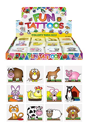 HENBRANDT 96 tatuajes temporales de granja (8 paquetes de 12) – regalos de fiesta / relleno de bolsas de botín