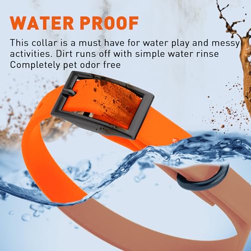 Image of Dogline Biothane Waterproof Dog Collar Strong Coated Nylon Webbing with Black Hardware Odor- Proof for Easy Care Easy to Clean High Performance Fits Small Medium or Large Dogs, Hunter Orange