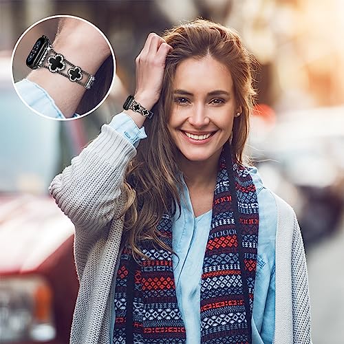 Image of Musk-MSKR Diamond Metal Bands Add Sparkle to Your Watch For Apple Watch Series 11 /10 /9 /8 /7 /6 /5 /4 /3 /2 /SE /Ultra Clover Simple and Stylish Compatible with 38mm40mm41mm42mm44mm45mm 46mm49mm Women's Wear