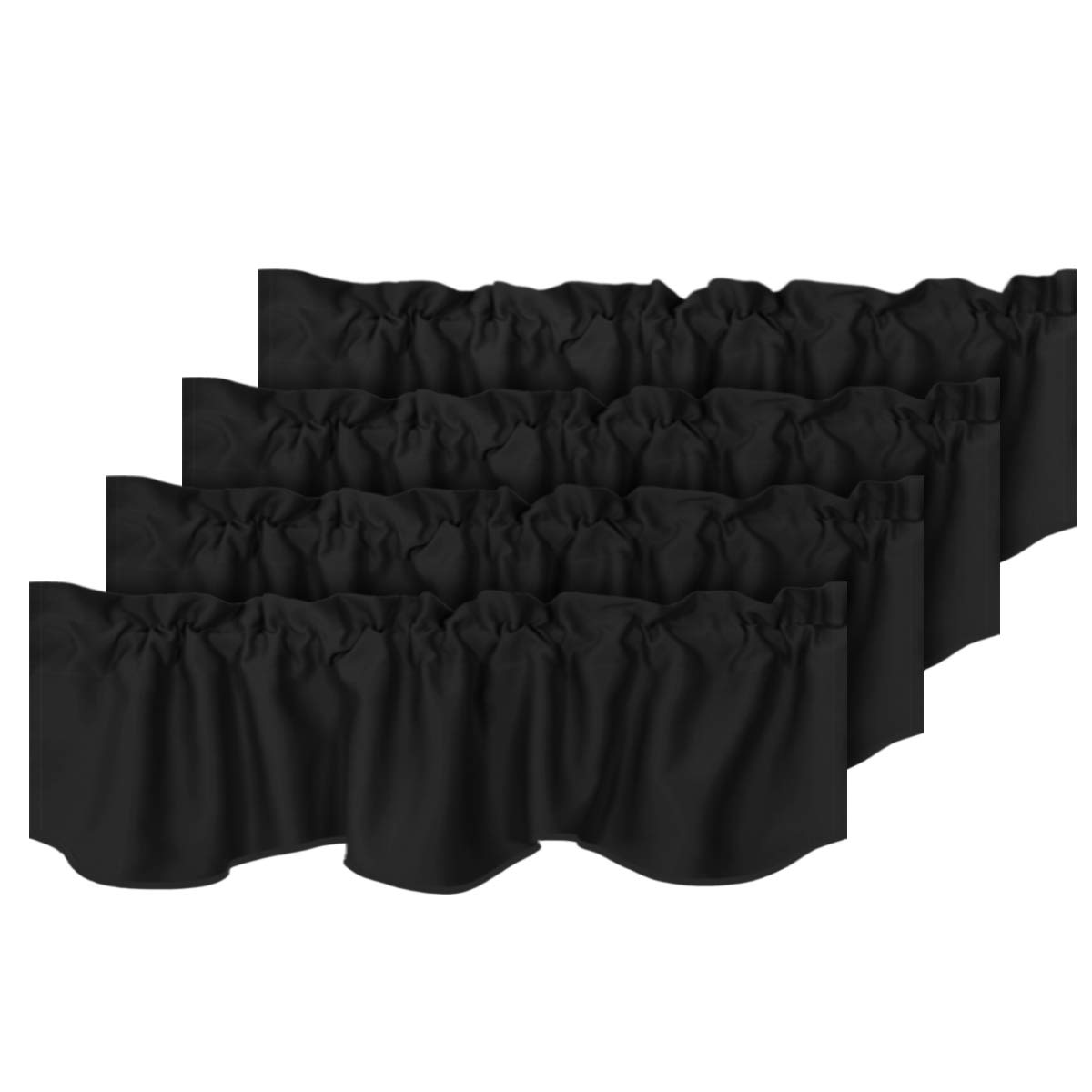 H.VERSAILTEX 4 Panels Blackout Curtain Valances for Kitchen Windows/Living Room/Bathroom Privacy Protection Rod Pocket Decoration Scalloped Window