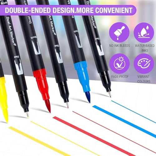 Image of Premium 24 Set Sketch Pen Set Drawing Pen Dual Tip Brush Pens Markers 24 Shades Art Markers Set Fineliner Color Pens Water Based Marker for Calligraphy Sketching,Multicolor | Drawing Pen, 24 Shades Art Markers, Fineliner Color Pens, Water Based Marker, For Calligraphy Sketching