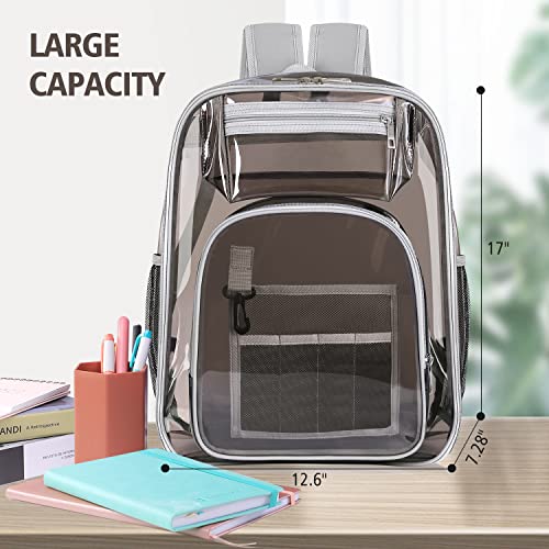 Clear Backpack, Heavy Duty TPU Transparent Backpacks Large See Through Bookbag with Reinforced Strap for School, Stadium, Security, Work, Travel, College, Sporting Events, Concert (Grey)4