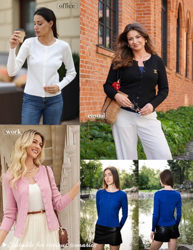 GRACE KARIN Knit Cardigan Sweaters, Long Sleeve Lightweight Sweater, Button Open Front Cropped Cardigans4