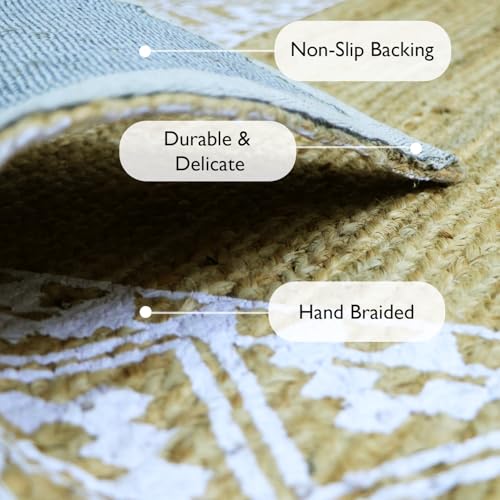 Image of voyzz home 5X8 Feet-Rectangular, Premium Natural Jute Braided Area Rug, White Printed Border & Backing, Stain Resistance, Natural Brown, Handmade Rug for Living Room, Dining Room, Bedroom, Farmhouse
