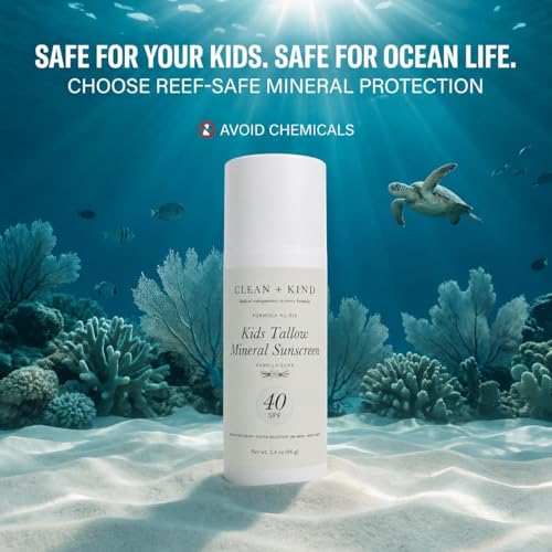 Image of Kids Sunscreen Mineral SPF 40 Twin Pack - Non Toxic Baby & Toddler Sunblock Bundle with Non-Nano Zinc Oxide, Grass-Fed Tallow, Natural Reef-Safe Sun Lotion, No White Cast (Two 3.4 oz)