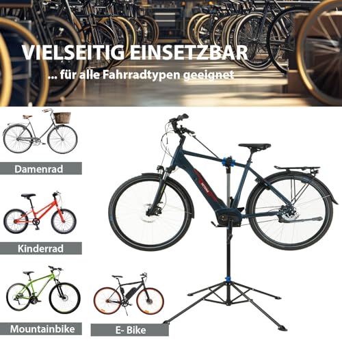 TRUTZHOLM Fahrradmontageständer 360° drehbar höhenverstellbar 50 kg Traglast Stahl mit magnetischer Werkzeugablage schwarz für Fahrräder Mountainbikes E-Bikes