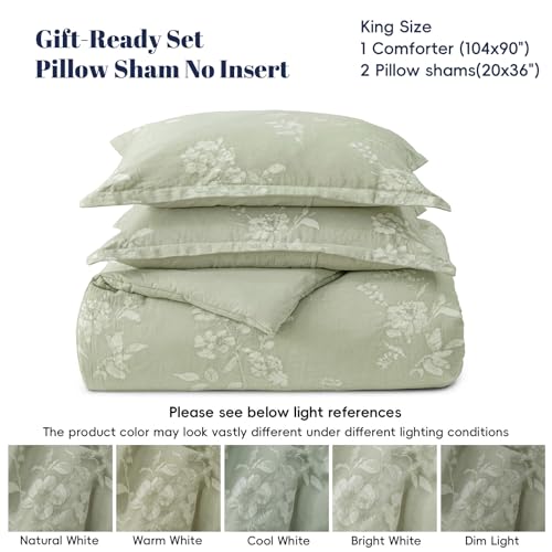 Image of PHF Cotton Jacquard Comforter Set King, Soft Breathable, Dusty Sage
