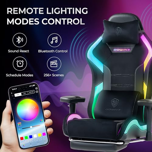 Sedia da gioco con luci LED RGB, sedia da gioco ergonomica con poggiapiedi, supporto lombare massaggiante, sedia per computer per adulti e ragazzi, nero - Sedia gaming - Immagine 4