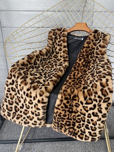 Leopard Print Fleece Vest Women Faux Fur Vest Coat Cheetah Casual Sleeveless Jacket Y2k Fall Winter Outerwear4