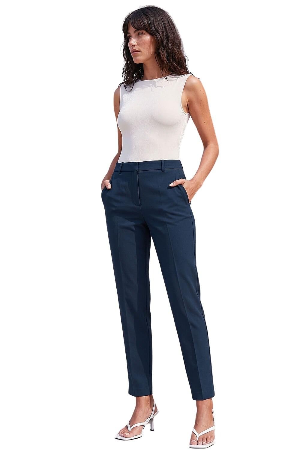 Roman Women's Navy Straight Leg Angela Stretch Trousers Size 12