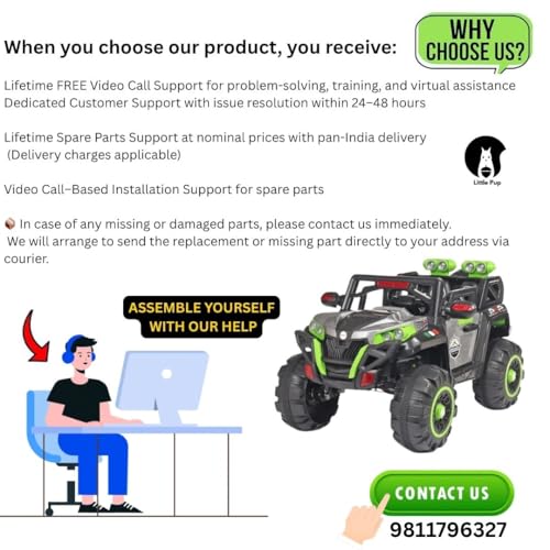 Image of Little Pup Battery Operated 4x4 Big Size 12V Battery Ride On Truck, Jeep for Kids Drive 2 to 10 Years | Motor for Steering | Remote Control | Suspensions | Jumbo Driving Car (Grey Green)