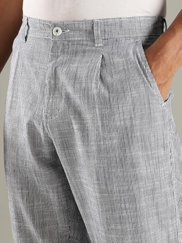 Image of Thomas Scott Men's | Stripes Printed | Premium Linen Blend | Slim Fit | Casual | Chinos | Trouser for Mens