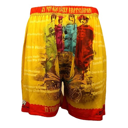 BRIEF INSANITY Sgt Peppers Lonely Hearts Boxers - Comfy Lightweight Loose Fit Fab Four Band Casual Night Shorts - Men/Women