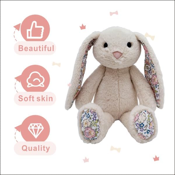 Easter Bunny Stuffed Animals with Cotton,Safe Material Soft Washable Stuffed Bunny,Cute Plush Toy Rabbit Easter Decoration Birthday Gift for Boys and Girls, Crushed Flower,9" - Image 4