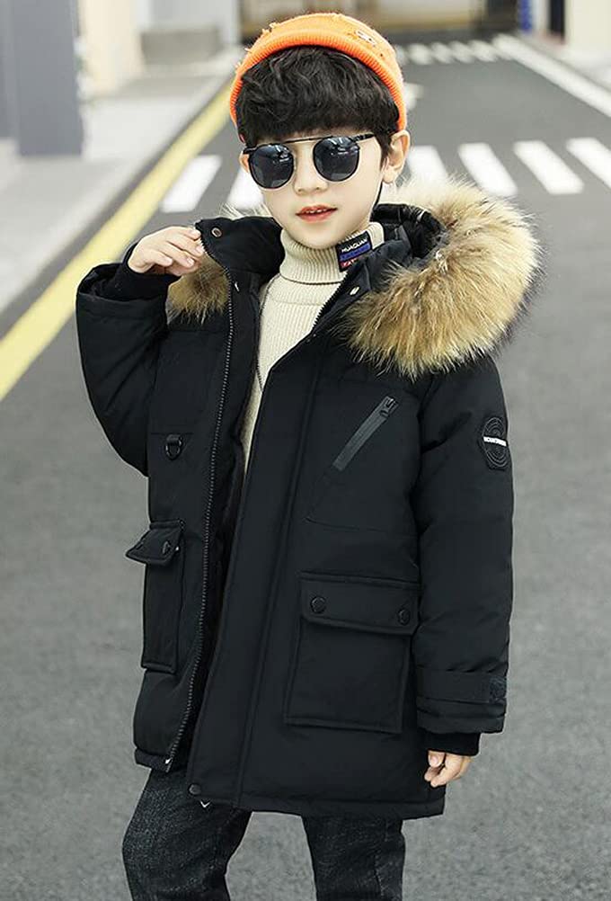 Abrigo para niño con capucha, manga larga, relleno de invierno, cuello de piel, para niño, chaqueta de invierno