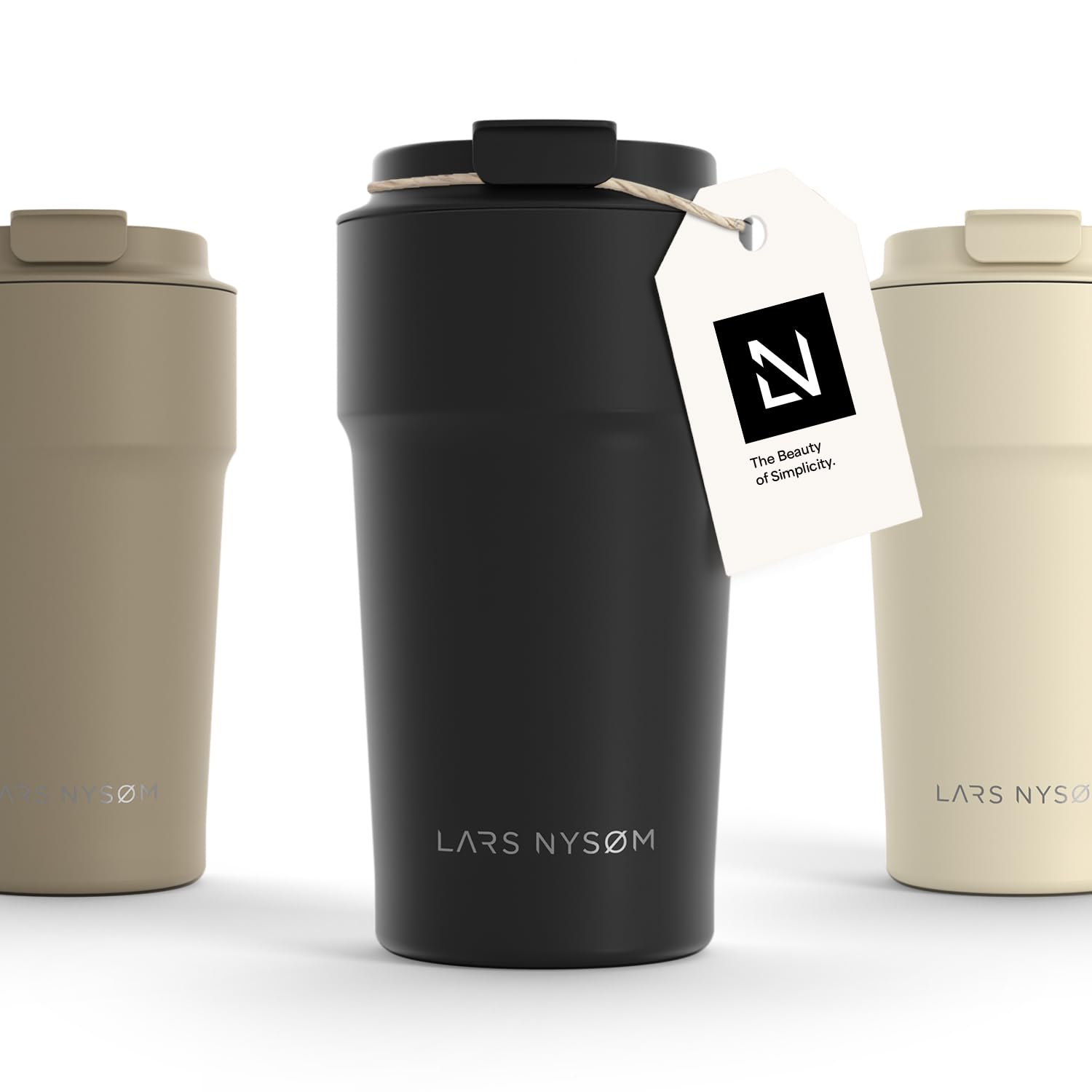 LARS NYSØM Thermo Kaffeebecher to go 500ml | Travel Mug 0,5 Liter mit Isolierung | Auslaufsicherer Edelstahl Thermobecher für Kaffee und Tee unterwegs | Teebecher (Carbon Black, 500ml)