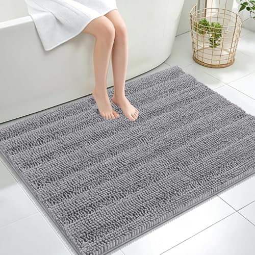 Image of OLANLY Thick Large Bathroom Rugs 40x32, Extra Soft Absorbent Chenille Striped Bath Rugs, Rubber Backing, Machine Wash Dry, Bath Mats for Bathroom Floor, Tub and Shower, Home Decor Accessories, Grey