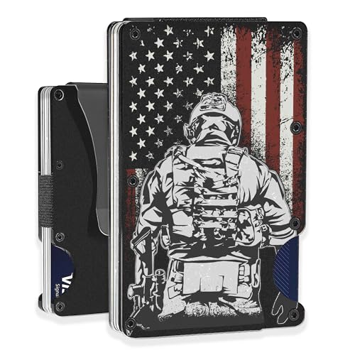 American Flag Metal Wallet for Men, Minimalist Aluminum Card Holder with Money Clip Removable, Slim Front Pocket RFID Blocking Card Case, Mens Personalized USA Gifts for Him