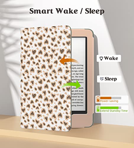Image of MoKo Case for All-New 6 inch Kindle(11th Generation, 2024 /2022 Release) /(10th /8th Gen, 2019 /2016), Ultra Lightweight PU Shell Cover with Auto Wake /Sleep for Kindle 2024, Love Leopard