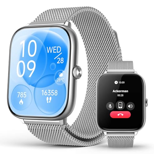 Image of Silver Smart Watch for Men Women with Blood Pressure Monitor, 2.06 inch AMOLED Display, Metal IP68 Waterproof Fitness Tracker, 118 Sports, Heart Rate /SpO2 /Sleep, Tech Gift, Android iPhone Compatible