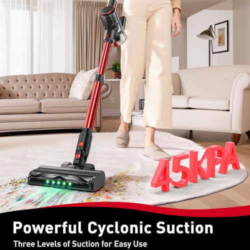 Cordless vacuum cleaner in use for home cleaning