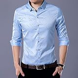 T Shirt Manches Longues Chemise Chemise Imprimée À Lignes Géométriques À La Mode Pour Hommes New Slim Fit Chemise Habillée À Manches Longues Business Casual Chemise De Mariage Pink-Sky_Blue_Asian