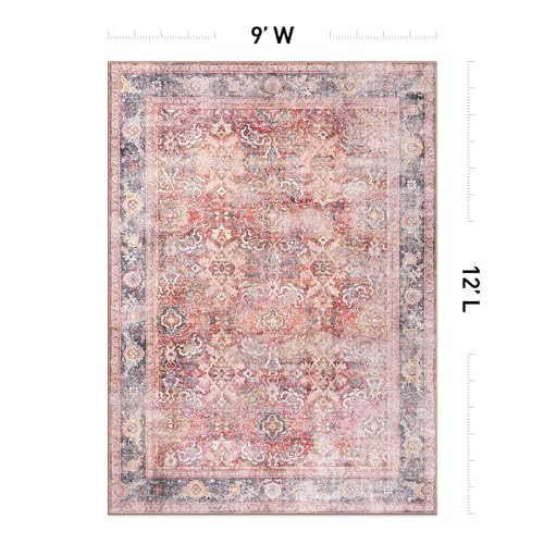 Rugshop Red Vintage Bordered Oriental‑Style Area Rug — Non‑Shedding, 9'x12' for Living Room, Dining Room and Bedroom