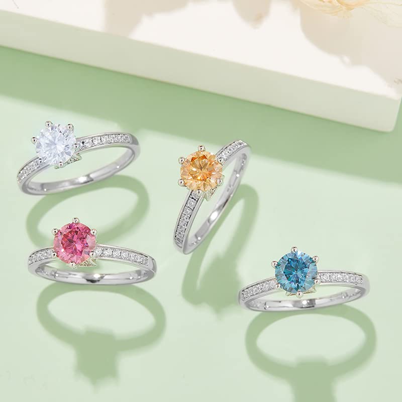White/Pink/Yellow/Green/Black/Blue Moissanite Rings Wedding Promise Ring for Women 18K White Gold Plated 925 Sterling Silver D Color Moissanite Engagement Rings Christmas Gifts for Her(Size 5-10)2