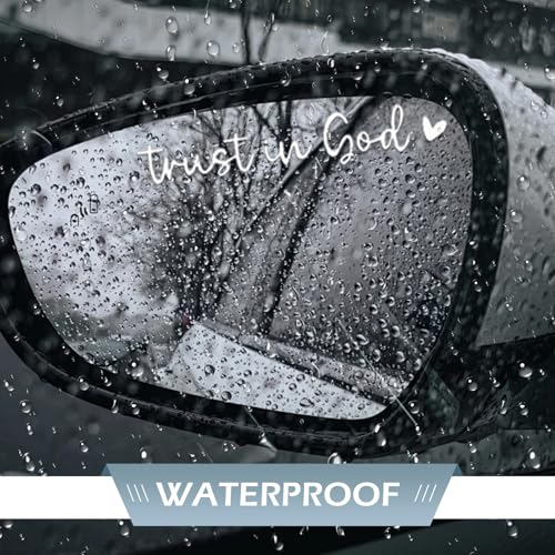 Image of 2PCS Trust in God Rearview Mirror Decals, Auto Stickers and Decal, Waterproof Window Sticker, Car Rearview Mirror Decorative Stickers, Universal for Vehicle, Truck, Laptop (White)