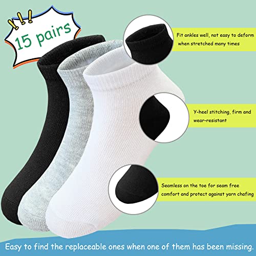 15 Pairs Kids Low Cut Socks Half Cushion Sport Ankle Athletic Socks for Boy Girl3