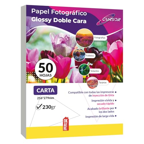 Catálogo para Comprar On-line Papel de grabado los 5 mejores. 44 CURSOR Papel Fotográfico Doble Faz Glossy 230g Carta | 50/100 Hojas, Brillante por Ambos Lados, Compatible Inkjet y Láser (2)