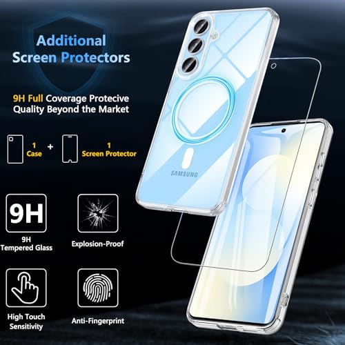 Image of OWKEY for Samsung Galaxy S25 FE Case 6.7'', Magnetic Galaxy S25 FE Case for Magsafe with Tempered Screen Protector [Shockproof Military] Translucent Matte Bumper Phone Cover Samsung S25 FE 5G, Clear