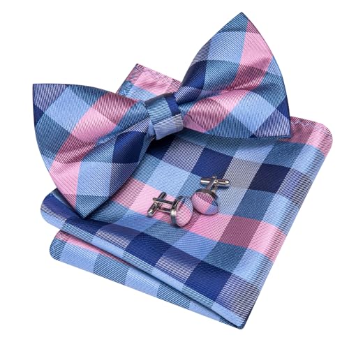 Image of Barry.Wang Paisley Striped Bow Tie for Men Silk Pre-Tied Bowtie Pocket Square Cufflinks Set Formal Wedding Party Prom