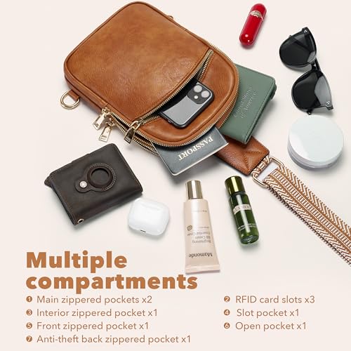 Yarnic Small Sling Bag for Women Men, Anti Theft RFID Vegan Pu Leather Travel Cross Body Purses, Chest Bag with Adjustable Strap (Dark Brown)3