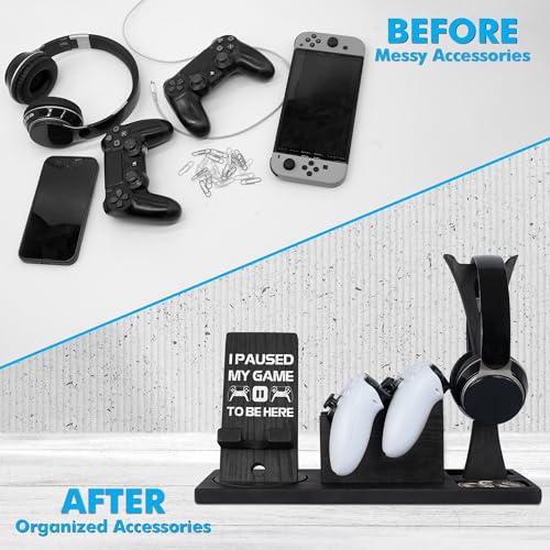 Image of Gaming Accessories Organizer with Headphone Holder, Rotatable Phone Stand & Controller Stand - Unique Gamer Gifts Controllers Holders Gaming Equipment, Gifts for Gamers Controller Holder