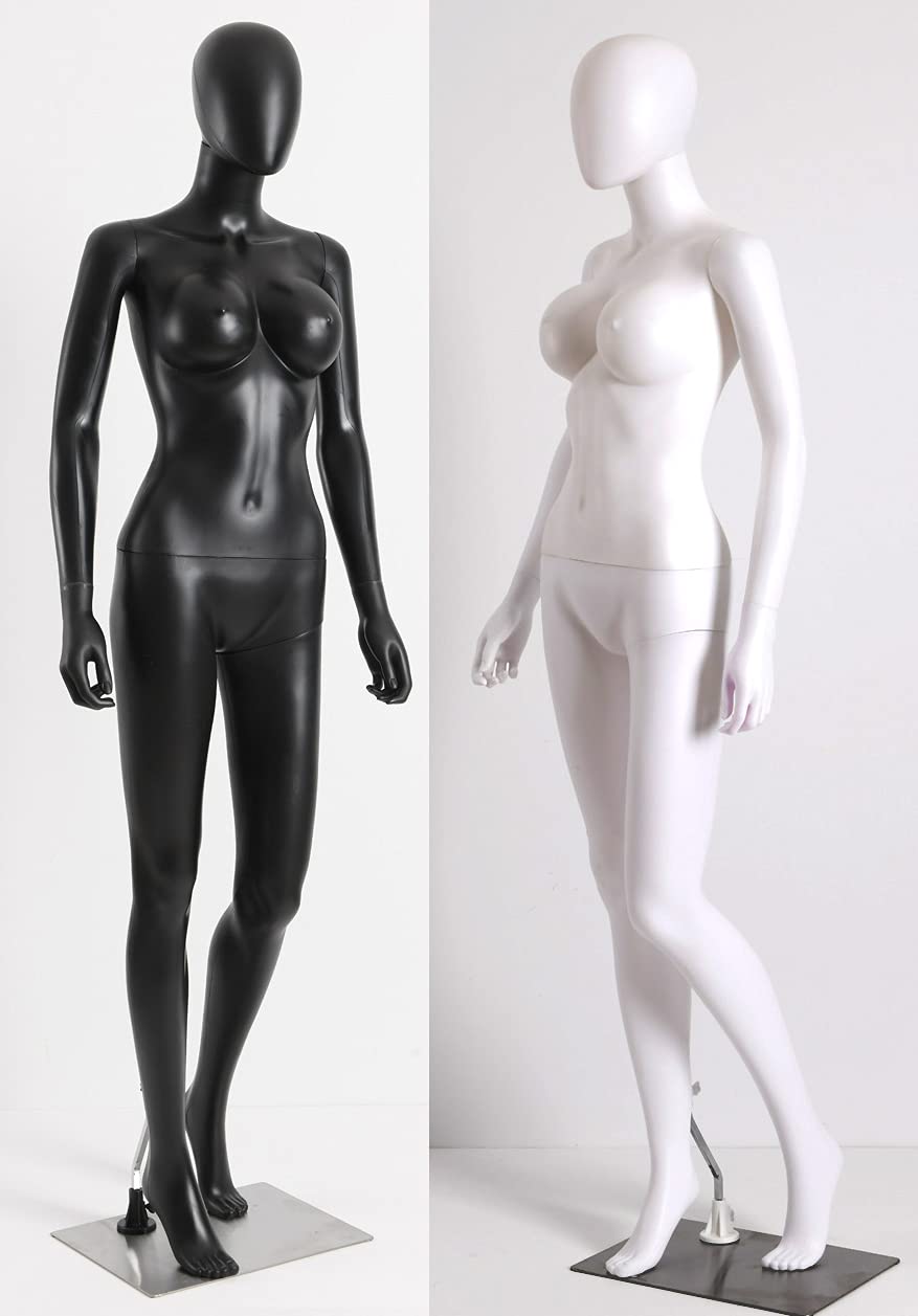 SLF2-Black schwarz matt abstrakte Schaufensterpuppe weiblich großer Brustumfang mit Metallplatte ohne Kopf Female Mannequin Headless (Schwarz)