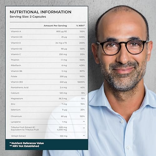 Health & Him Andropause 55+ Supplements for Men - with Shilajit & Tribulus Terrestris - Mens Multivitamin 60 Capsules. Vegan, Gluten-Free - Image 3