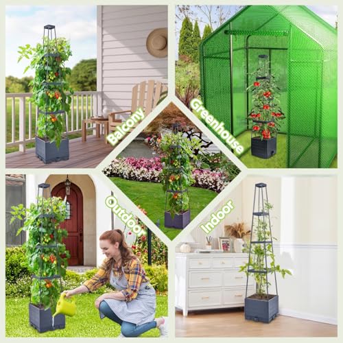 Self Watering Tomato Planter for Growing Tomatoes - 55" Raised Garden Bed Planter Box with Trellis for Climbing Plants - Tomato Support Cage for Vine Vegetables Flowers Greenhouse Indoor Outdoor — view 6