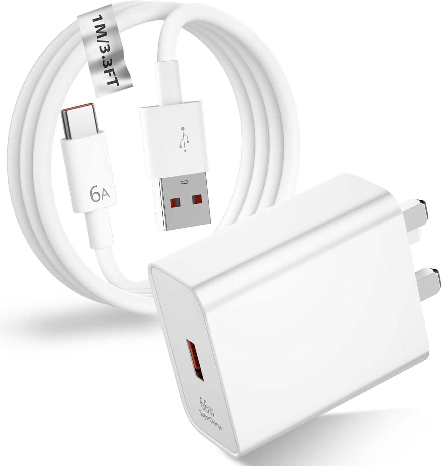 66W Fast Charger Plug for supercharger for Honor 400 X9c X9d 90 70 50 Magic V3 V5,Power Adapter UK, 6A/1M USB to USB C Cable USB Wall for HONOR Magic V2 Pad 2 7 4 Lite 5 Pro 6 for Huawei Mate 60 40