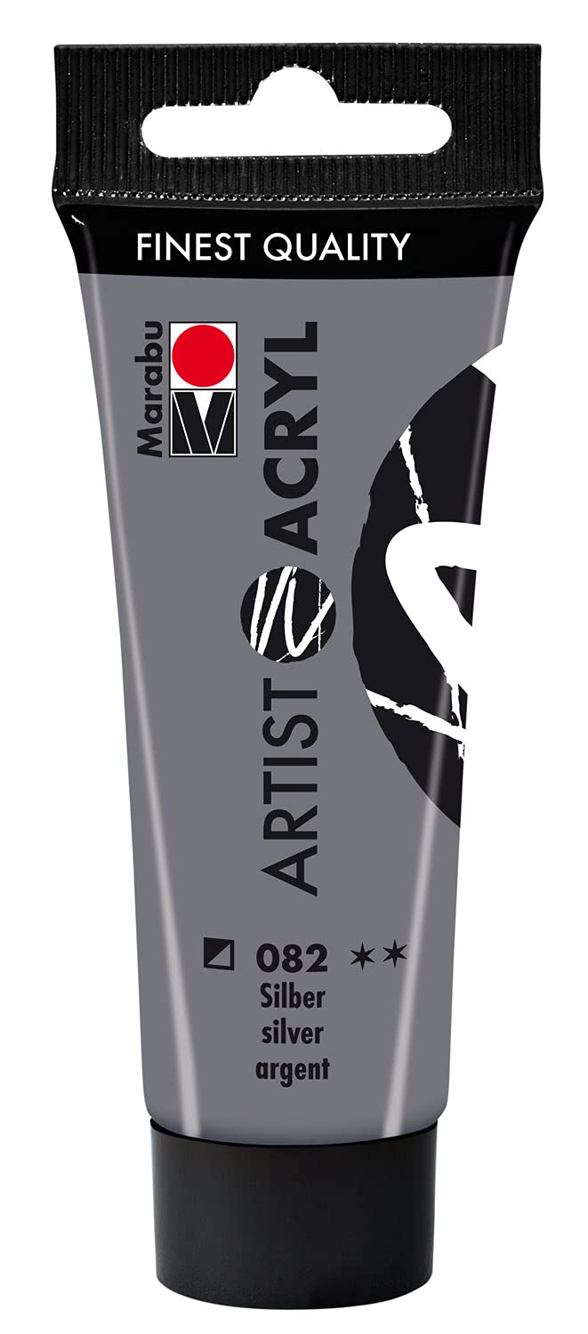 Marabu 12200055082 Artist Acrylic Silver 082, 22 ml, Fine Artist Quality Acrylic Paint, Water-Based, Pastose Consistency, Highly Pigmented, Very Good Brilliance and Coverage
